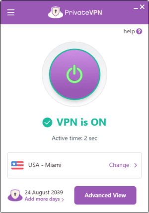 PrivateVPN Windows版 — VPN已连接